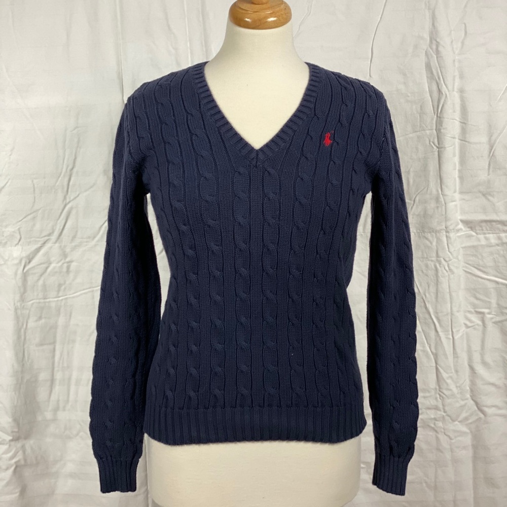 Navy V-neck Knit Sweater